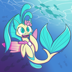 Size: 2479x2480 | Tagged: safe, artist:jade-everstone, princess skystar, fish, pony, seapony (g4), g4, my little pony: the movie, cute, female, high res, mare, no more ponies at source, ocean, smiling, solo, underwater