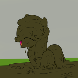 Size: 2000x2000 | Tagged: safe, artist:plinko, oc, oc only, oc:cream heart, earth pony, pony, cute, eyes closed, female, high res, mare, messy, muck, mud, mud bath, open mouth, smiling, solo