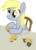 Size: 5800x7951 | Tagged: safe, artist:lykas13, derpy hooves, pegasus, pony, g4, absurd resolution, chair, female, fine art parody, food, girl with peaches, knife, leaf, muffin, parody, simple background, smiling, solo, transparent background, vector