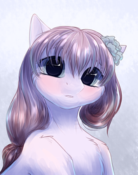 Size: 1024x1297 | Tagged: safe, artist:peachmayflower, oc, oc only, earth pony, pony, female, flower, flower in hair, mare, solo