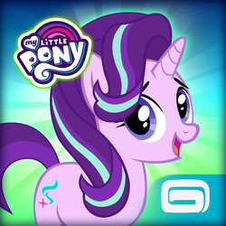 Size: 1024x1024 | Tagged: safe, gameloft, starlight glimmer, pony, unicorn, g4, my little pony: magic princess, official, app icon, female, gameloft logo, happy, mare, my little pony logo, solo