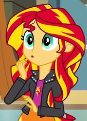 Size: 352x492 | Tagged: safe, screencap, sunset shimmer, equestria girls, g4, my little pony equestria girls, clothes, cropped, cute, jacket, leather jacket, open mouth, shimmerbetes