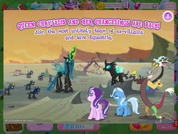 Size: 2048x1536 | Tagged: safe, gameloft, discord, queen chrysalis, starlight glimmer, thorax, trixie, changeling, pony, unicorn, g4, to where and back again, female, mare, reformed four