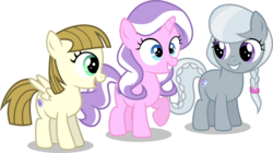 Size: 9500x5323 | Tagged: safe, artist:limedazzle, diamond tiara, silver spoon, zippoorwhill, earth pony, pegasus, pony, unicorn, g4, absurd resolution, alternate universe, cutie mark, female, filly, missing accessory, race swap, raised hoof, show accurate, simple background, the cmc's cutie marks, transparent background, unicorn diamond tiara, vector