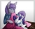 Size: 2923x2376 | Tagged: safe, artist:yumeyuuheii, maud pie, rarity, earth pony, pony, unicorn, g4, blanket, cute, female, high res, horn, horn ring, jewelry, lesbian, maudabetes, mouth hold, necklace, raribetes, ship:rarimaud, shipping, sleeping, table