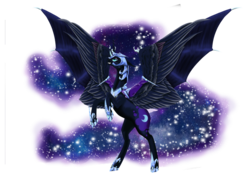Size: 1024x724 | Tagged: safe, artist:oneiria-fylakas, nightmare moon, alicorn, pony, g4, female, galaxy mane, rearing, simple background, solo, transparent background