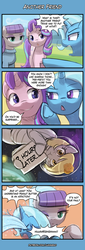 Size: 400x1180 | Tagged: safe, artist:lumineko, derpy hooves, maud pie, starlight glimmer, trixie, earth pony, pegasus, pony, unicorn, g4, rock solid friendship, season 7, 4koma, astronaut, comforting, comic, crying, dialogue, female, food, intermission, mare, muffin, ocular gushers, planet, smiling, space, spacesuit, time card, underhoof