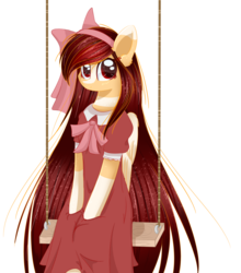 Size: 1024x1163 | Tagged: dead source, safe, artist:php146, oc, oc only, oc:yeri, pegasus, pony, clothes, colored pupils, cute, dress, eye clipping through hair, female, looking at you, mare, ocbetes, simple background, solo, swing, transparent background