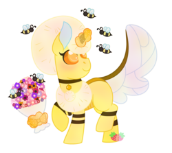 Size: 3349x2984 | Tagged: safe, artist:strawberry-spritz, oc, oc only, bee, pony, bouquet, high res, simple background, transparent background