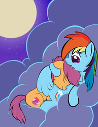Size: 2550x3300 | Tagged: safe, artist:skyflys, rainbow dash, scootaloo, pegasus, pony, g4, cloud, cute, cutealoo, duo, duo female, female, fixed, high res, hug, moon, night, scootalove, snuggling, wing blanket