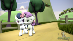 Size: 3840x2160 | Tagged: safe, artist:shreddy117, rumble, sweetie belle, pony, g4, 3d, couple, cute, female, high res, male, park, ship:rumbelle, shipping, source filmmaker, straight, walking