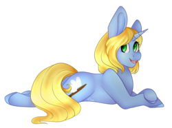 Size: 5000x3715 | Tagged: safe, artist:beashay, oc, oc only, oc:art's desire, pony, unicorn, absurd resolution, female, horn, looking at you, mare, open mouth, open smile, prone, simple background, smiling, smiling at you, solo, transparent background, unicorn oc