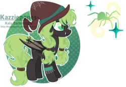 Size: 1024x711 | Tagged: safe, artist:kazziepones, oc, oc only, oc:mystic venom, bat pony, pony, spider, female, hat, mare, reference sheet, simple background, solo, transparent background, watermark, witch hat