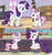 Size: 796x845 | Tagged: safe, screencap, rarity, sweetie belle, pony, unicorn, forever filly, g4, my little pony: friendship is magic, sisterhooves social, angry, belle sisters, comparison, female, growth, siblings, sisters, sitting, size comparison, smiling