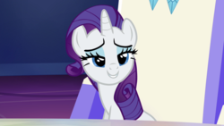 Size: 1920x1080 | Tagged: safe, screencap, rarity, pony, unicorn, g4, to where and back again, female, lidded eyes, mare, smiling, solo, twilight's castle