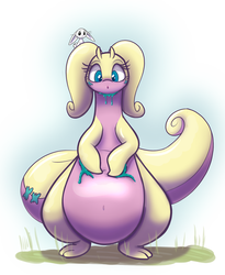 Size: 1280x1564 | Tagged: safe, artist:heir-of-rick, angel bunny, fluttershy, goodra, rabbit, g4, cute, pokefied, pokémon, shyabetes, simple background, species swap, white background