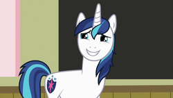 Size: 1280x720 | Tagged: safe, screencap, shining armor, pony, unicorn, a flurry of emotions, g4, grin, male, nervous, smiling, solo