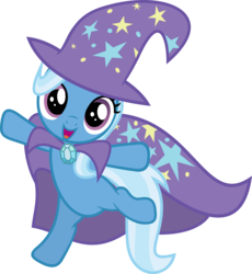Size: 4142x4500 | Tagged: safe, artist:slb94, trixie, pony, unicorn, absurd resolution, bipedal, cape, clothes, cute, diatrixes, female, filly, filly trixie, happy, hat, looking at you, mare, open mouth, simple background, smiling, solo, standing, standing on one leg, transparent background, trixie's cape, trixie's hat, vector, younger