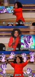 Size: 439x960 | Tagged: safe, gameloft, starlight glimmer, trixie, pony, unicorn, g4, female, mare, meme, multeity, oprah winfrey, spanish, starlight cluster, translated in the comments, wow! glimmer