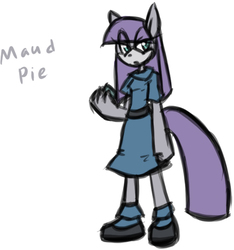 Size: 584x624 | Tagged: safe, artist:hoshinousagi, boulder (pet), maud pie, earth pony, anthro, plantigrade anthro, clothes, dress, female, simple background, solo, sonic the hedgehog (series), sonicified, white background