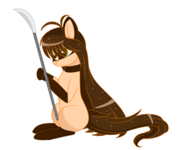 Size: 3000x2520 | Tagged: safe, artist:akarui-orenji, oc, oc only, oc:himitsu, earth pony, pony, female, high res, mare, simple background, sitting, solo, spear, transparent background, weapon