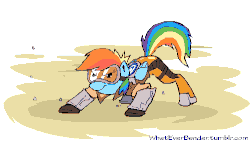 Size: 500x281 | Tagged: safe, artist:whateverbender, edit, rainbow dash, pegasus, pony, g4, animated, explicit source, female, frame by frame, gif, goggles, loop, mare, overwatch, perfect loop, rainbow tracer, squigglevision, tracer