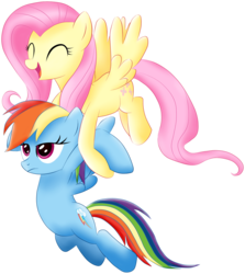 Size: 2120x2380 | Tagged: safe, artist:shtopor7, fluttershy, rainbow dash, pegasus, pony, g4, may the best pet win, cute, eyes closed, female, flying, grabbing, happy, high res, mare, unamused