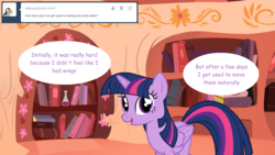 Size: 1280x720 | Tagged: safe, artist:hakunohamikage, twilight sparkle, alicorn, pony, ask-princesssparkle, g4, ask, book, female, golden oaks library, solo, tumblr, twilight sparkle (alicorn)