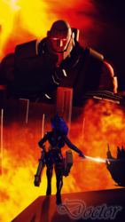 Size: 2160x3840 | Tagged: safe, artist:doctorthei, princess luna, robot, anthro, g4, 3d, attack on titan, bodysuit, boots, catsuit, crossover, fire, heavy weapons guy, high heel boots, high res, latex, mann vs machine, shoes, source filmmaker, sword, team fortress 2, weapon