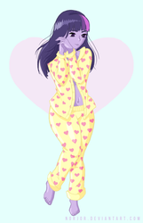 Size: 2000x3100 | Tagged: safe, artist:norjor, twilight sparkle, equestria girls, g4, barefoot, belly button, clothes, feet, female, heart, high res, midriff, pajamas, solo