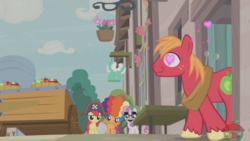 Size: 1920x1080 | Tagged: safe, screencap, apple bloom, big macintosh, scootaloo, sweetie belle, earth pony, pony, g4, hard to say anything, cutie mark crusaders, heart, male, stallion