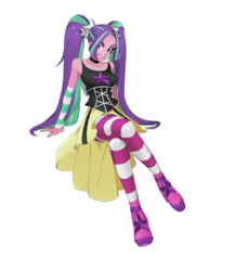 Size: 1300x1500 | Tagged: safe, artist:cofotory, aria blaze, equestria girls, g4, my little pony equestria girls: rainbow rocks, clothes, crossed legs, disguise, disguised siren, female, pigtails, shoes, simple background, sitting, skirt, socks, solo, striped socks, striped stockings, thigh highs, white background