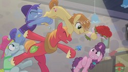 Size: 1920x1080 | Tagged: safe, screencap, big macintosh, feather bangs, sugar belle, earth pony, pony, g4, hard to say anything, male, stallion