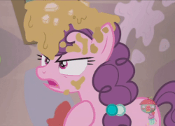 Size: 400x288 | Tagged: safe, screencap, sugar belle, pony, unicorn, g4, hard to say anything, angry, animated, cropped, female, gif, horn, logo, mare, solo, treehouse logo