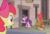 Size: 1512x1022 | Tagged: safe, screencap, apple bloom, big macintosh, sugar belle, earth pony, pony, g4, hard to say anything, my little pony: friendship is magic, apple, basket, bedroom eyes, bushel basket, door, food, lidded eyes, male, mouth hold, stallion