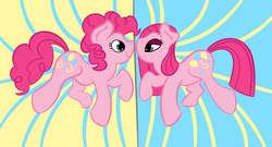 Size: 1300x700 | Tagged: safe, artist:trimara, pinkie pie, earth pony, pony, g4, boop, duality, noseboop, pinkamena diane pie