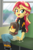 Size: 500x760 | Tagged: safe, artist:ta-na, sunset shimmer, human, equestria girls, g4, backpack, bronybait, bus, clothes, cute, female, jacket, leather jacket, looking at you, open mouth, school bus, schoolbag, seat, shimmerbetes, sitting, solo