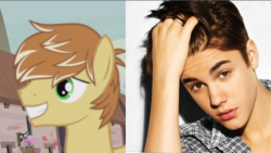 Size: 1366x768 | Tagged: safe, screencap, feather bangs, human, pony, hard to say anything, irl, irl human, justin bieber, photo