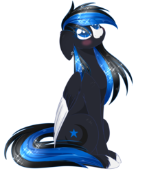 Size: 1024x1198 | Tagged: dead source, safe, artist:php146, oc, oc only, oc:nocturnal skies, pegasus, pony, art trade, blue eyes, blushing, colored pupils, eye clipping through hair, female, looking up, mare, simple background, sitting, solo, transparent background