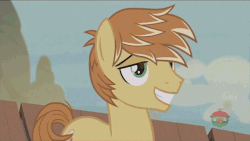 Size: 640x360 | Tagged: safe, edit, edited screencap, editor:squeaky-belle, screencap, feather bangs, pony, g4, hard to say anything, animated, fabulous, gif, hair flip, lens flare, male, solo, stallion