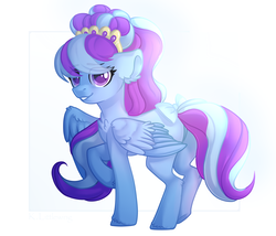 Size: 2217x1895 | Tagged: safe, artist:trickate, oc, oc only, oc:wind whistler, crystal pony, pegasus, pony, backlighting, bow, colored pupils, ear fluff, fluffy, looking at you, shiny, simple background, solo, tail bow, white background