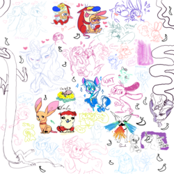 Size: 1280x1280 | Tagged: safe, artist:stepandy, artist:vmbreon, artist:waackery, discord, fluttershy, princess celestia, oc, oc:pandy, oc:spongy spong, alicorn, pony, g4, drawpile, drawpile disasters, female, male, mare, oh boi, ren and stimpy, ship:discoshy, ship:dislestia, shipping, spongebob squarepants, stallion, straight