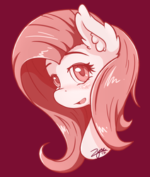 Size: 1097x1291 | Tagged: safe, artist:zyncrus, fluttershy, pony, g4, blushing, bust, female, portrait, red background, simple background, solo