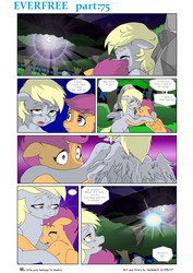 Size: 4545x6424 | Tagged: safe, artist:jeremy3, derpy hooves, scootaloo, pegasus, pony, comic:everfree, g4, absurd resolution, bipedal, comic, crying, female, injured wing, mare