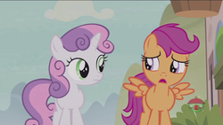 Size: 1920x1080 | Tagged: safe, screencap, scootaloo, sweetie belle, pony, g4, hard to say anything