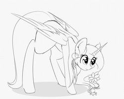 Size: 1024x816 | Tagged: safe, artist:php146, oc, oc only, alicorn, pony, eye clipping through hair, female, flower, mare, monochrome, sketch, solo