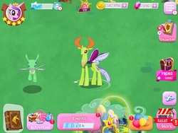 Size: 1024x768 | Tagged: safe, gameloft, frenulum (g4), princess cadance, thorax, changedling, changeling, pony, g4, to where and back again, background changeling, changeling king, duo, game screencap, king thorax, male