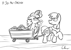 Size: 4960x3507 | Tagged: safe, artist:calena, derpibooru exclusive, big macintosh, sugar belle, earth pony, pony, g4, hard to say anything, 30 minute art challenge, absurd resolution, apple, barrel, carriage, eating, female, food, heart, male, mare, ship:sugarmac, shipping, sketch, stallion, straight