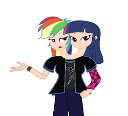 Size: 1610x1464 | Tagged: safe, artist:theunknowenone1, rainbow dash, twilight sparkle, equestria girls, g4, alternate timeline, alternate universe, conjoined, conjoined twins, female, fusion, human coloration, lesbian, multiple heads, ship:twidash, shipping, siblings, simple background, sisters, teenager, two heads, we have become one, what if, white background