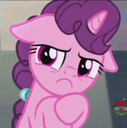 Size: 625x630 | Tagged: safe, screencap, sugar belle, pony, unicorn, g4, hard to say anything, season 7, :c, angry, cropped, cute, do not want, ears back, female, frown, horn, logo, mare, solo, sugarbetes, treehouse logo